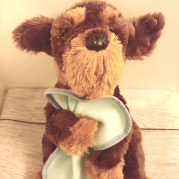 Kellytoy brown realistic dog plush holding blue blanket lovey stuffed animal - Picture 3 of 7